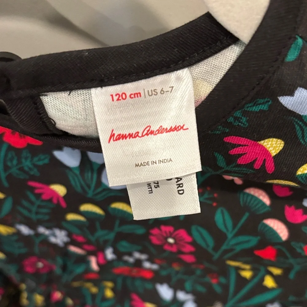 NWT Hanna Andersson LS Ruffle Dress Pockets, Garden Dream Black, Size 120 (US6-7